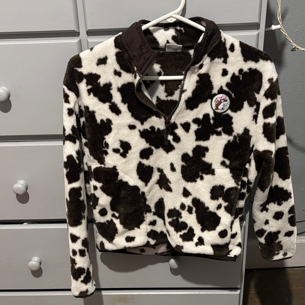 Kids Cow-Print Fuzzy Jacket - Brown & White
